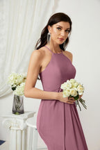 Numbersea Chiffon Halter Bridesmaid Dresses Long A-Line Formal Evening Dress 2805-numbersea