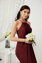 Numbersea Chiffon Halter Bridesmaid Dresses Long A-Line Formal Evening Dress 2805-numbersea