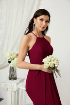 Numbersea Chiffon Halter Bridesmaid Dresses Long A-Line Formal Evening Dress 2805-numbersea