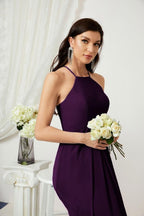 Numbersea Chiffon Halter Bridesmaid Dresses Long A-Line Formal Evening Dress 2805-numbersea