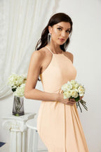 Numbersea Chiffon Halter Bridesmaid Dresses Long A-Line Formal Evening Dress 2805-numbersea