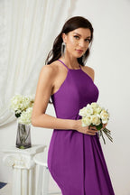 Numbersea Chiffon Halter Bridesmaid Dresses Long A-Line Formal Evening Dress 2805-numbersea