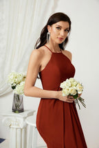 Numbersea Chiffon Halter Bridesmaid Dresses Long A-Line Formal Evening Dress 2805-numbersea