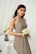 Numbersea Chiffon Halter Bridesmaid Dresses Long A-Line Formal Evening Dress 2805-numbersea