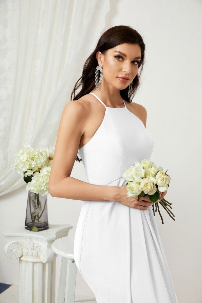 Numbersea Chiffon Halter Bridesmaid Dresses Long A-Line Formal Evening Dress 2805-numbersea