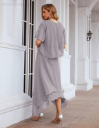 NumberSea - Numbersea Chiffon Plus Size Mother of Bride Dresses with Jacket Formal Dresses for Wedding SEA28073