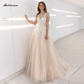 NumberSea - NumberSea Classic Champagne Wedding Dress V - Neck Lace Appliques Princess