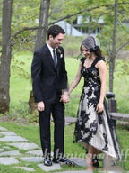 NumberSea - NumberSea Country Lace Hi - lo Wedding Dresses Sexy Gothic Black Long Garden Bridal Gowns A - line Boho Vintage Wedding Gowns