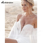 NumberSea - NumberSea Deep V Neck Lace Chiffon lantern Sleeve Wedding Dresses