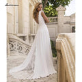 NumberSea - NumberSea Deep V Neck Lace Satin Backless Beach A Line Wedding Dresses