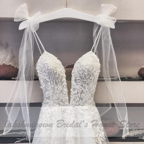 NumberSea - NumberSea Deep V - neck Sexy Boho Bridal Wedding Dress