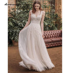 NumberSea - NumberSea Deep V Neck Sleeveless Backless Lace Tulle Wedding Dresses
