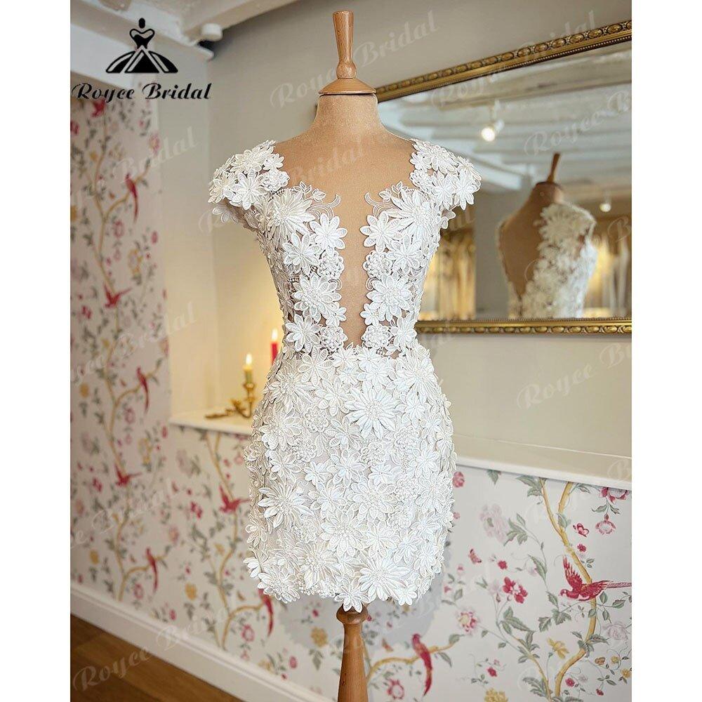 NumberSea - NumberSea Elegant Cap Sleeve Two Pieces Lace Floral Plunging Wedding Dress with Detachable Skirt 2025 Bridal reception Gown robe de soirée