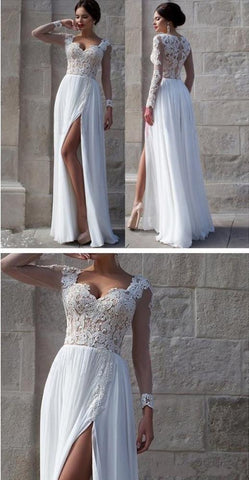 NumberSea - NumberSea Elegant Long Sleeve Lace White Tulle Wedding Dresses, Bridal Dress, MW138