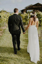 NumberSea - NumberSea Fabulous Chiffon Cheap Spaghetti Straps Wedding Dresses with Short Train, MW130