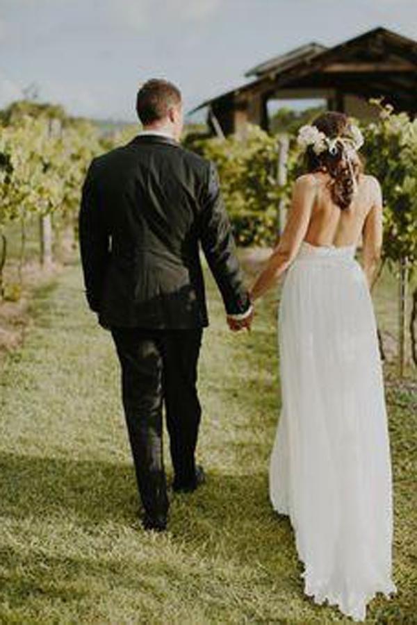 NumberSea - NumberSea Fabulous Chiffon Cheap Spaghetti Straps Wedding Dresses with Short Train, MW130