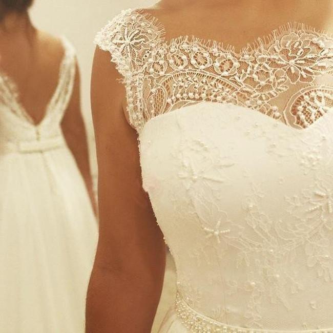 NumberSea - NumberSea Fabulous Chiffon Lace Cap Sleeve Beach Wedding Dresses, Cheap Bridal Dresses, MW101