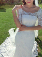 NumberSea - NumberSea Fabulous Mermaid Half Sleeve Off Shoulder Wedding Dresses, Affordable Bridal Dress, MW149