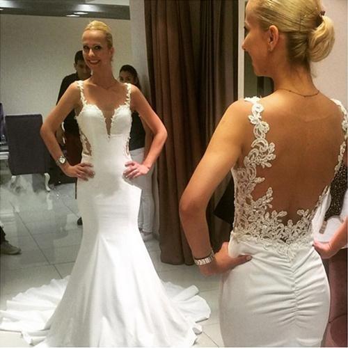 NumberSea - NumberSea Gorgeous Vintage Mermaid Lace Backless Sweetheart Long Wedding Dresses, MW164