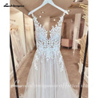 NumberSea - NumberSea Illusion Wedding Dress Sleeveless Backless O - Neck Bride Dress See Through Appliques Formal Robe de marie