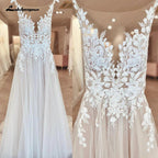 NumberSea - NumberSea Illusion Wedding Dress Sleeveless Backless O - Neck Bride Dress See Through Appliques Formal Robe de marie