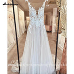 NumberSea - NumberSea Illusion Wedding Dress Sleeveless Backless O - Neck Bride Dress See Through Appliques Formal Robe de marie