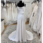 NumberSea - NumberSea Ivory Mermaid Wedding Dress Satin Pleat Bride Dresses Appliques Beach Boho Wedding Party Dress