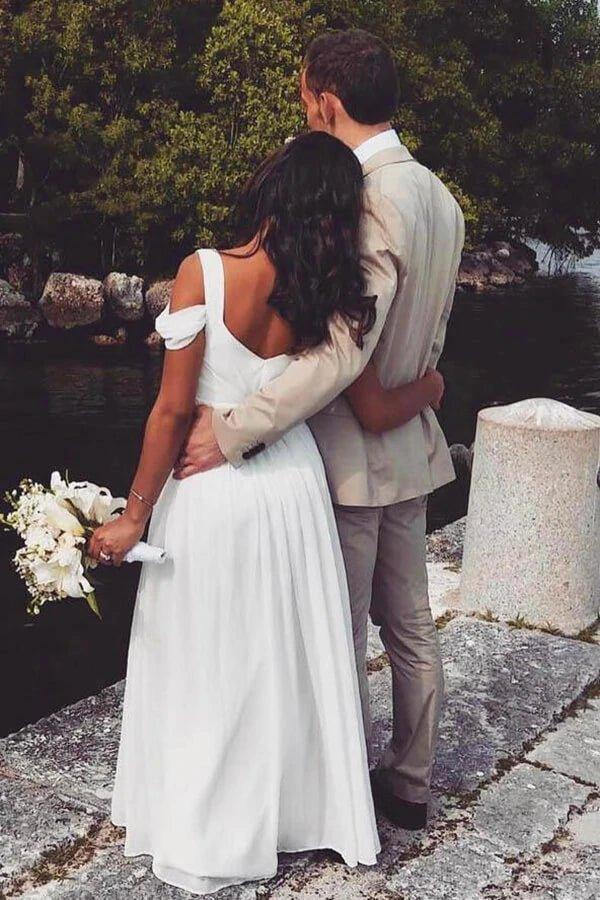 NumberSea - NumberSea Ivory Vintage Chiffon A - line Floor Length Wedding Dresses, Bridal Gowns, MW671