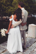 NumberSea - NumberSea Ivory Vintage Chiffon A - line Floor Length Wedding Dresses, Bridal Gowns, MW671