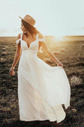 NumberSea - NumberSea Ivory Vintage Chiffon A - line Floor Length Wedding Dresses, Bridal Gowns, MW671