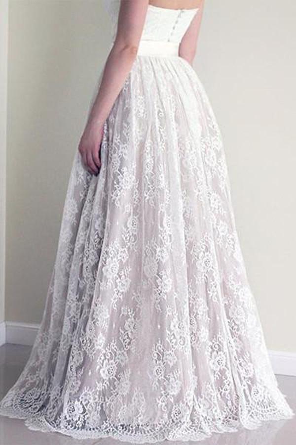 NumberSea - NumberSea Lace A line Sweetheart Neckline Strapless Wedding Dresses, Cheap Bridal Dresses, MW178