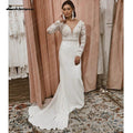 NumberSea - NumberSea Lace Long Sleeve Crepe Wedding Dresses 2025 Robe Satin Plus Size Mermaid Bridal Gowns Hochzeit