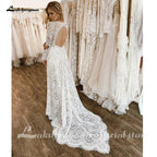 NumberSea - NumberSea Lace Long Sleeve Wedding Dresses A Line 2025 Robes Sexy Bridal Receipt Beach Boho Wedding Gowns backless
