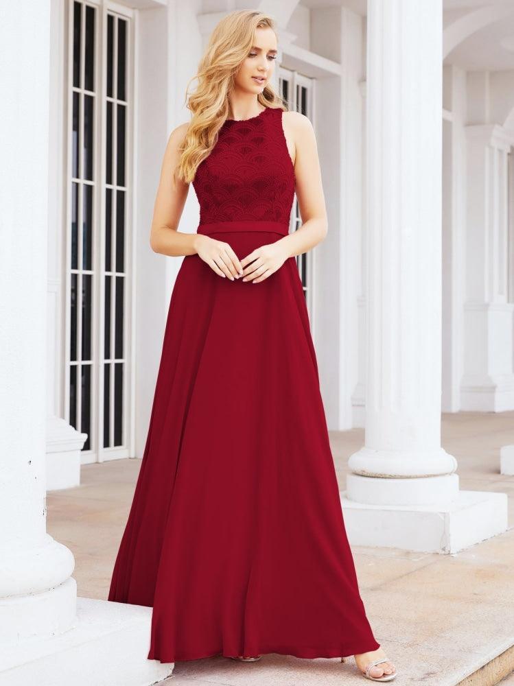NumberSea - Numbersea Ladies Sleeveless Round Neck Chiffon Beaded and Floor Length Bridesmaid Dress Party Wedding Prom Evening Dress 28075