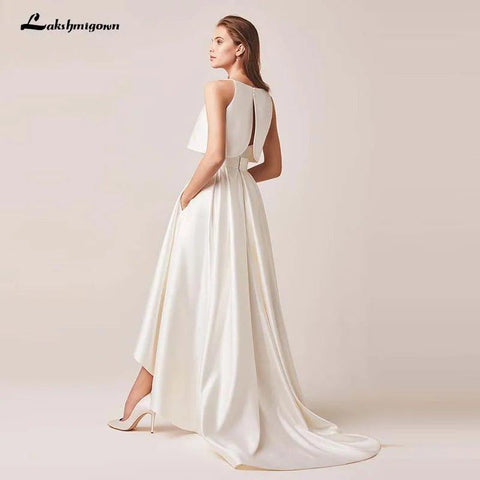 NumberSea - NumberSea Lakshmigown Ivory Stain High/Low Wedding Dresses with Jacket Floor - Lenth Bridal Gown Party Dresses Vestido De Noiva