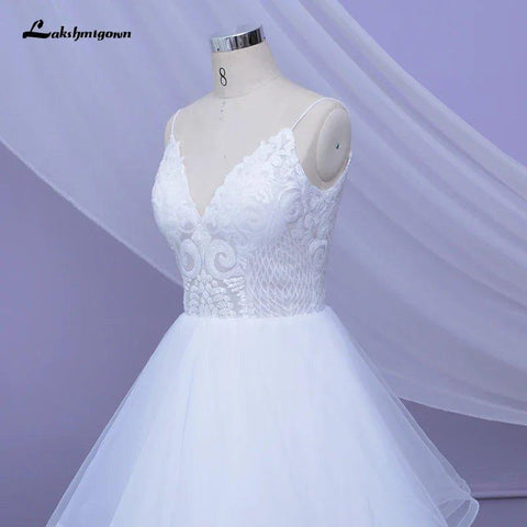 NumberSea - NumberSea lakshmigown V Neck Princess Tulle Wedding Dresses Thin Straps Puffy Bridal Dress Robes de Mariag A - line Wedding Dresses