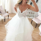 NumberSea - NumberSea lakshmigown V Neck Princess Tulle Wedding Dresses Thin Straps Puffy Bridal Dress Robes de Mariag A - line Wedding Dresses