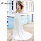 NumberSea - NumberSea Long Sleeve Deep V Neck Lace Beads Luxury Backless Wedding Dresses