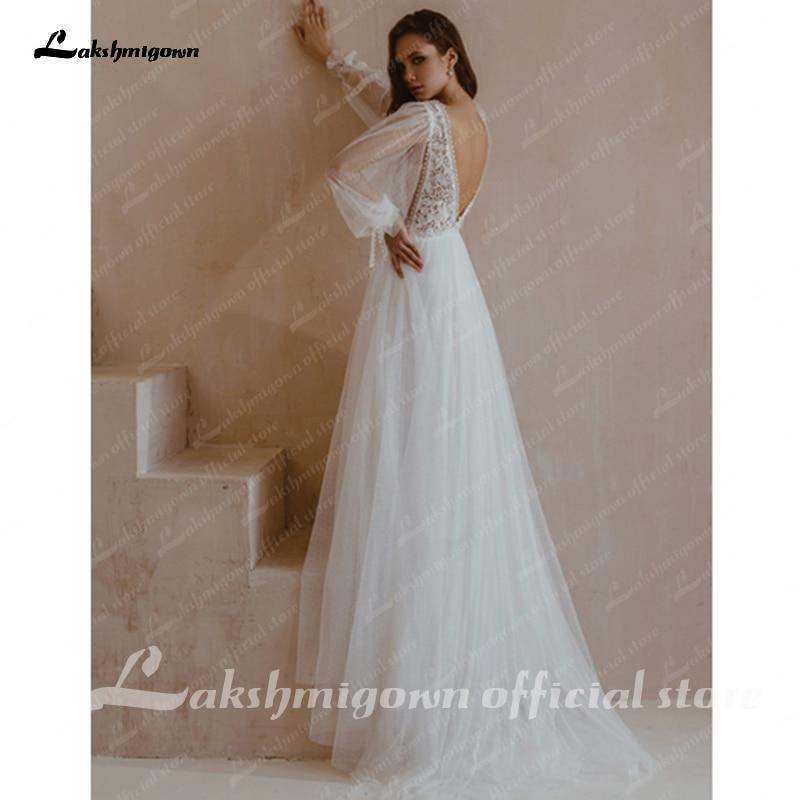 NumberSea - NumberSea Long Sleeve Wedding Dresses A Line Simple Beach Chiffon