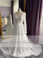NumberSea - NumberSea Long Sleeve Wedding Dresses A Line Simple Beach Chiffon