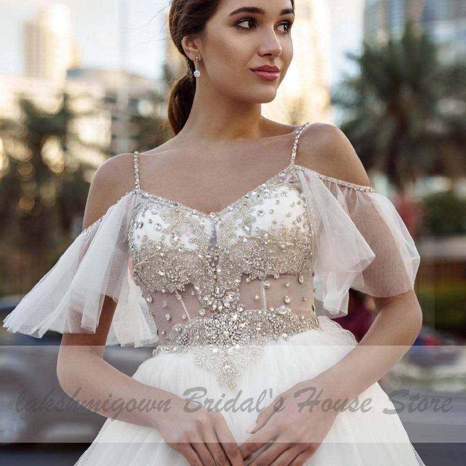 NumberSea-NumberSea Luxury Crystal Beads Boho Wedding Dress Ivory / 16W NumberSea-NumberSea Luxury Crystal Beads Boho Wedding Dress Ivory / 16W