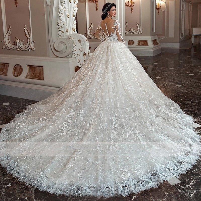 NumberSea - NumberSea luxury Long Sleeve Flowers Lace Ball Gown Wedding Dresses Chic Appliques Beaded Cathedral Vintage Train Bridal Gowns Talla Gran