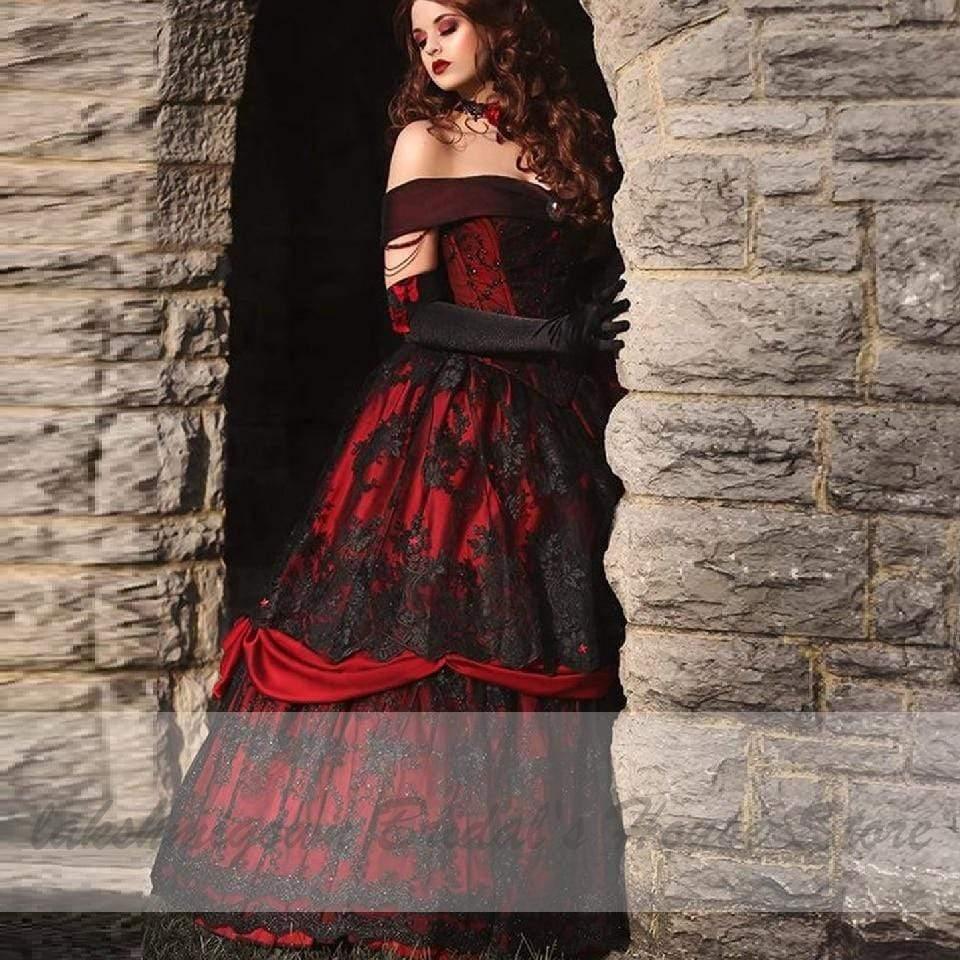 NumberSea Luxury Red and Black Wedding Dresses Vintage Lace, Red and Black / Custom Size NumberSea Luxury Red and Black Wedding Dresses Vintage Lace, Red and Black / Custom Size