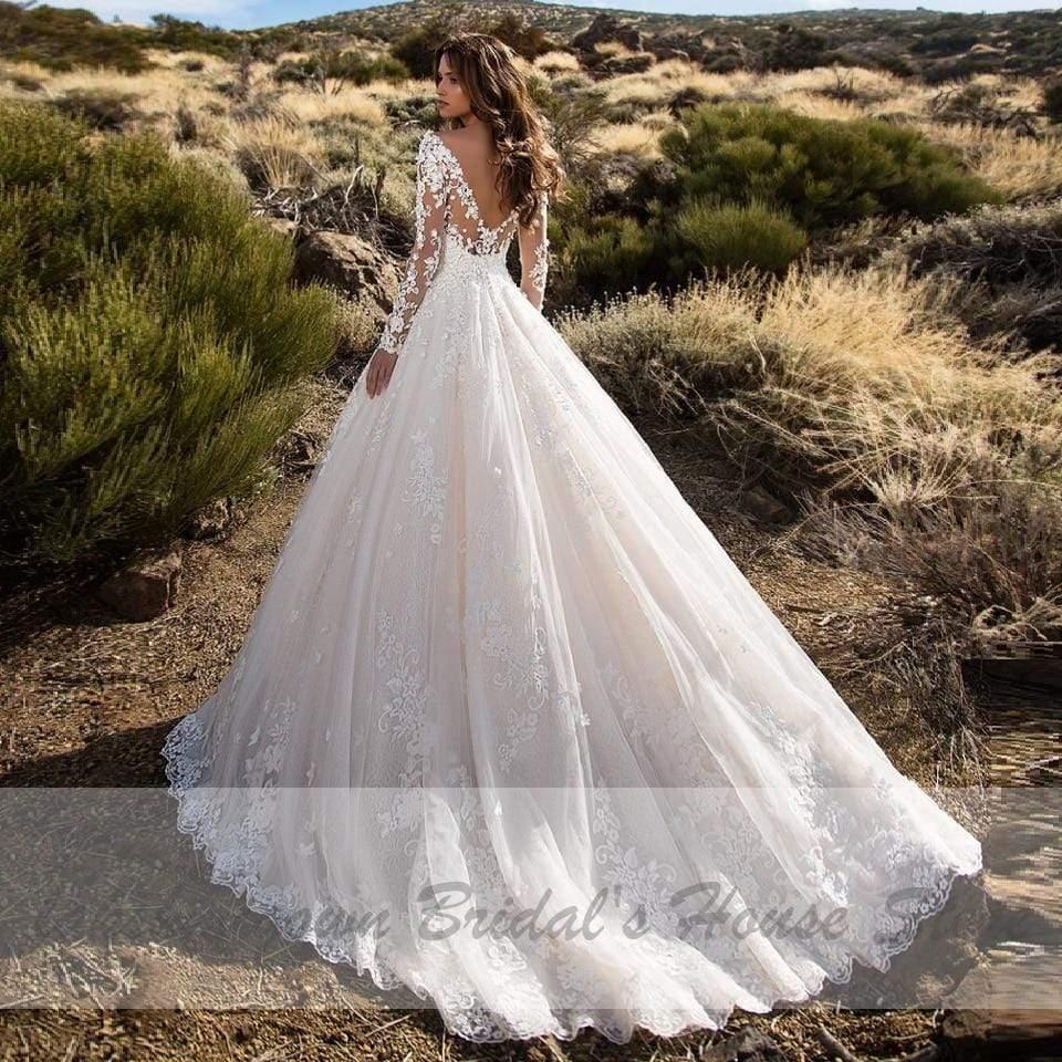 chinese dress ladies NumberSea-NumberSea Muslim Wedding Dress Long Sleeve Vintage Lace Wedding Gowns White / 2