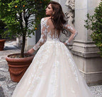 NumberSea - NumberSea Muslim Wedding Dresses Ball Gown Long Sleeves Tulle Appliques Lace Dubai Arabic Wedding Gown Bridal Dress Vestido De Noiva