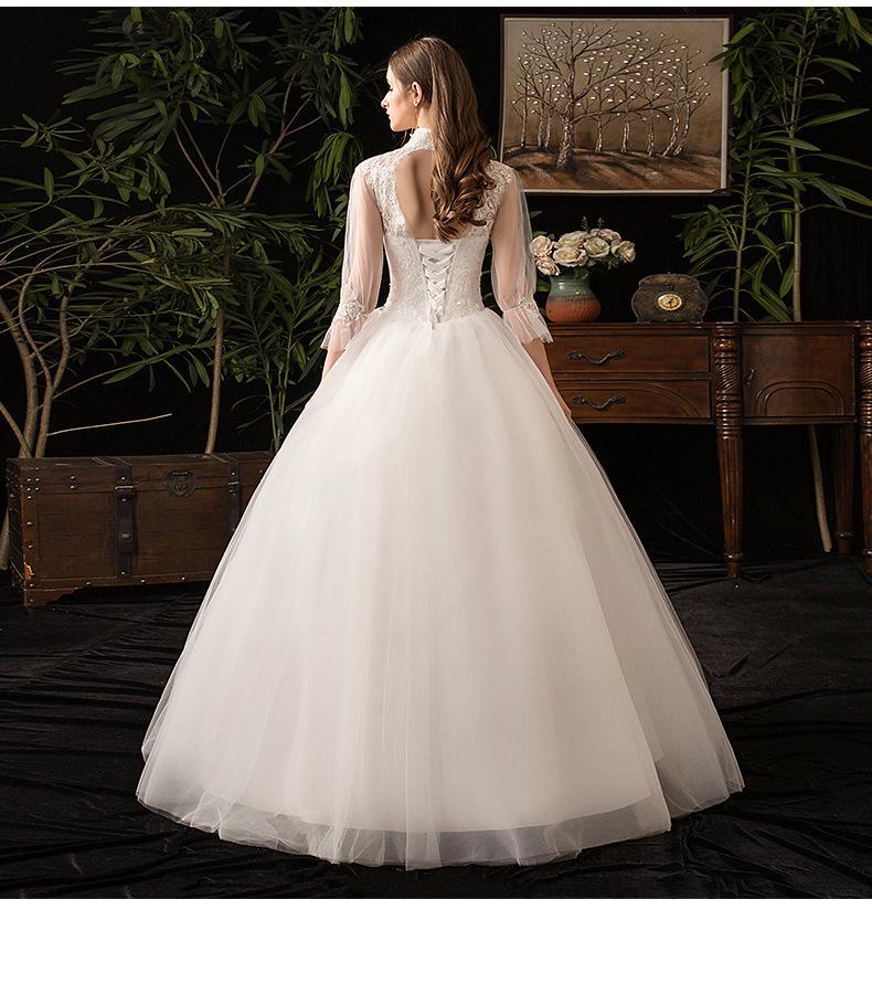 NumberSea - NumberSea New High Neck Three Quarter Sleeve Wedding Dress Sexy Illusion Lace Applique Plus Size Vintage Bridal Gown Robe De Mariee L