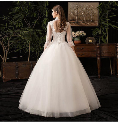 NumberSea - NumberSea New High Neck Three Quarter Sleeve Wedding Dress Sexy Illusion Lace Applique Plus Size Vintage Bridal Gown Robe De Mariee L