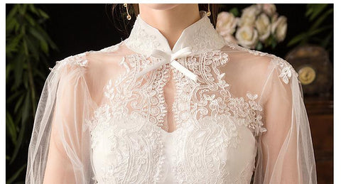 NumberSea - NumberSea New High Neck Three Quarter Sleeve Wedding Dress Sexy Illusion Lace Applique Plus Size Vintage Bridal Gown Robe De Mariee L