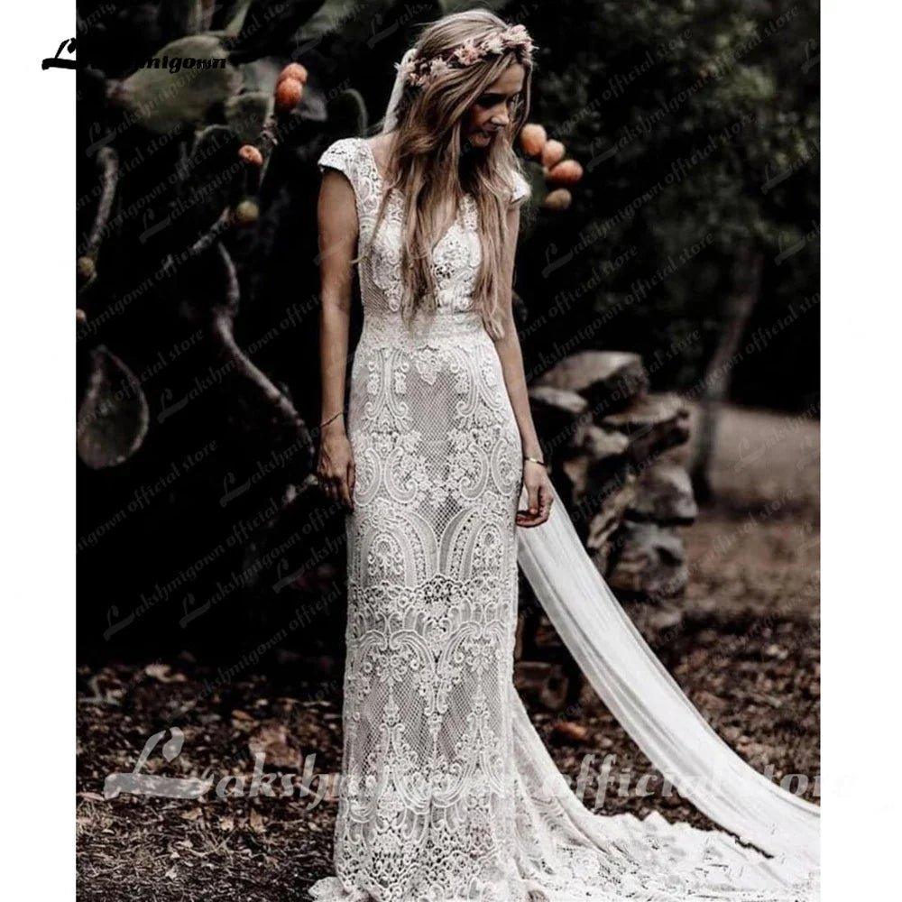 NumberSea - NumberSea NumberSea Boho Lace Behemian Mermaid Wedding Dress Robe Civil Country Bridal Gowns Sexy Backless Lace robe mariage femme