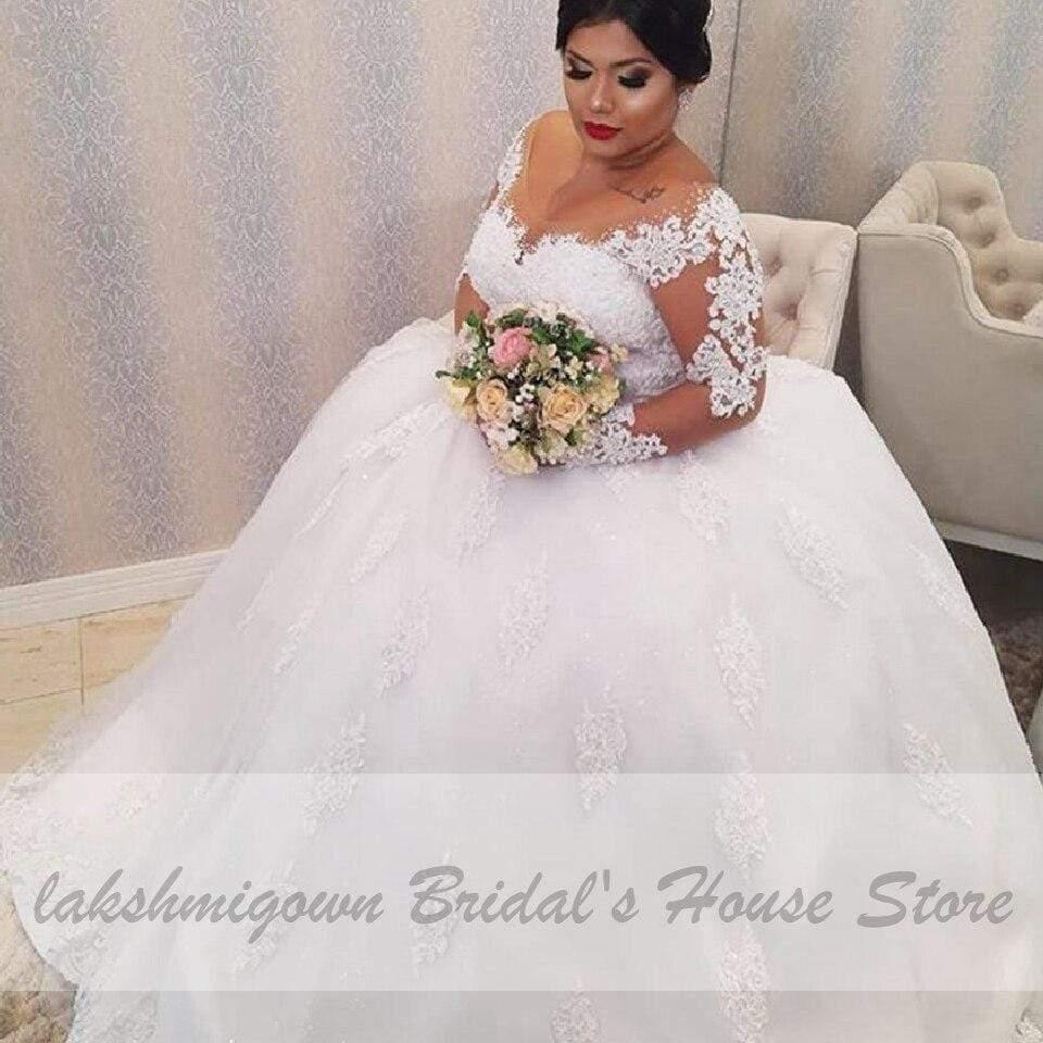 NumberSea - NumberSea NumberSea Dubai Plus Size Wedding Dresses Vintage Lace Appliques Long Sleeves